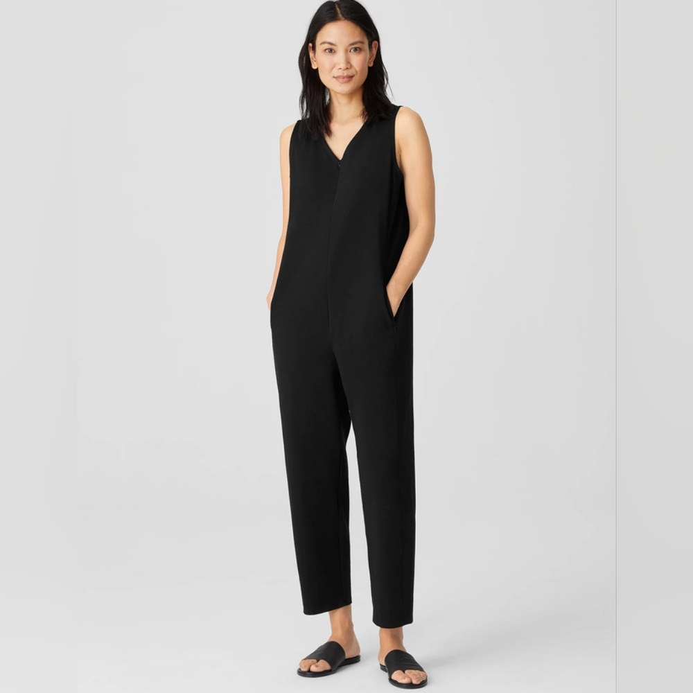 Eileen Fisher Jumpsuit Womens XXS Black Ponte Lantern Jumpsuit